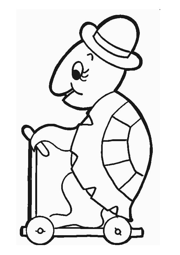 Desenho de uma Tartaruga no Patinete para Colorir e Pintar