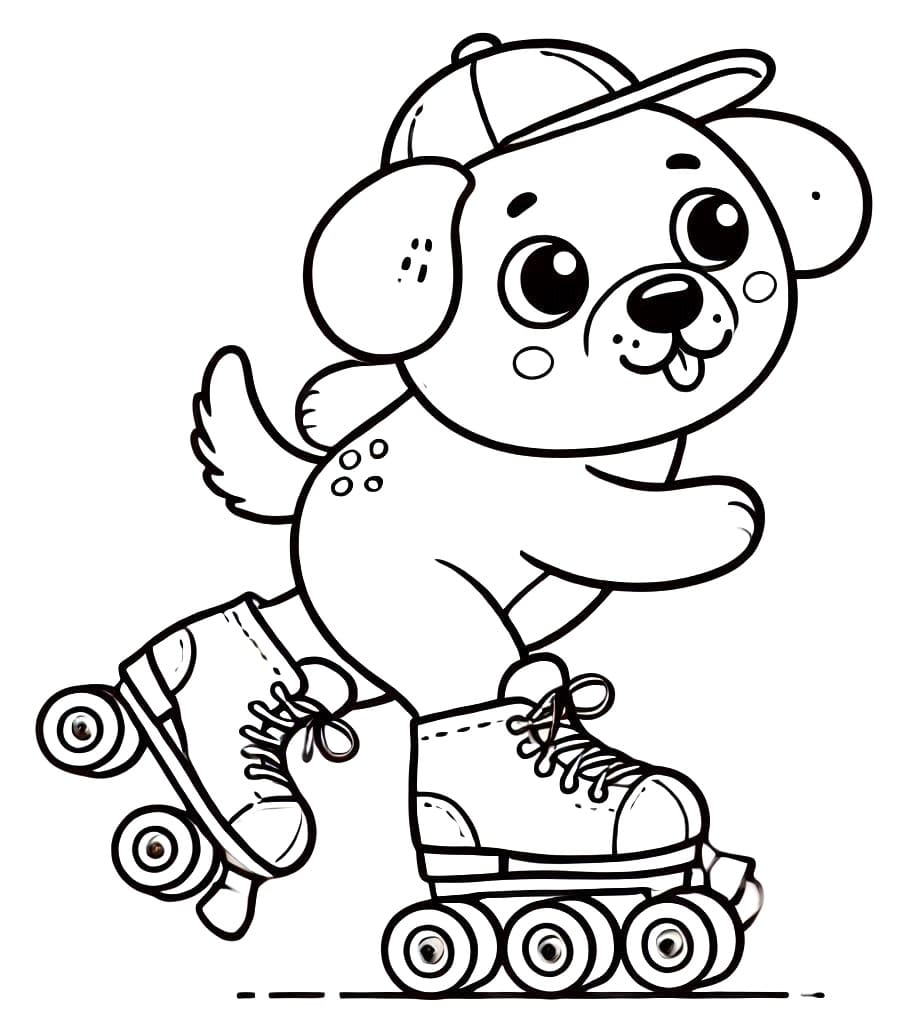 Desenho de Cachorro em Patins para Colorir e Pintar