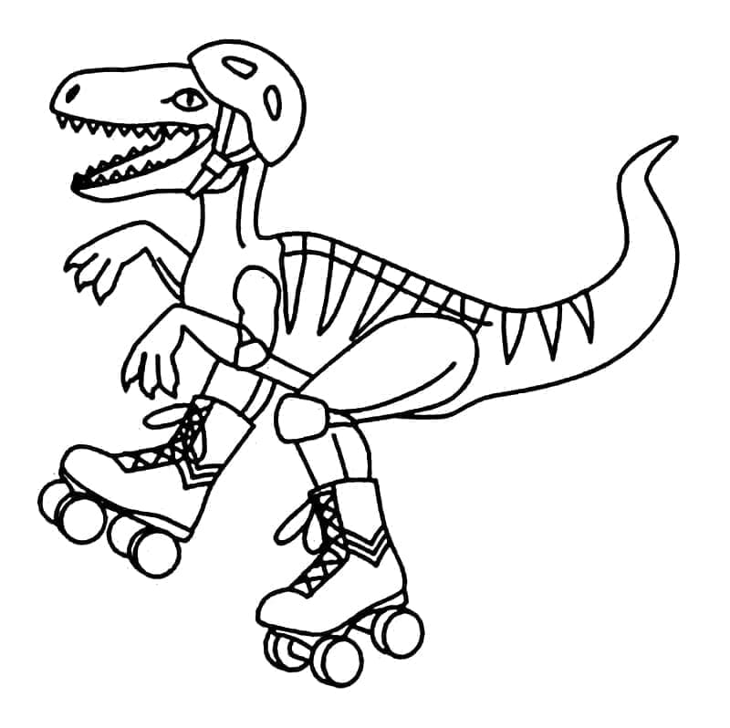 Desenho de Dinossauro em Patins para Colorir e Pintar