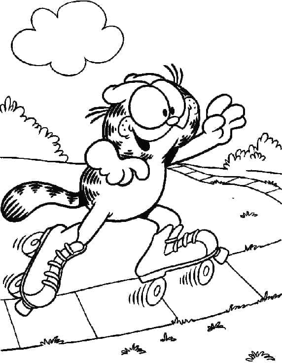Desenho de Garfield de Patins para Colorir e Pintar