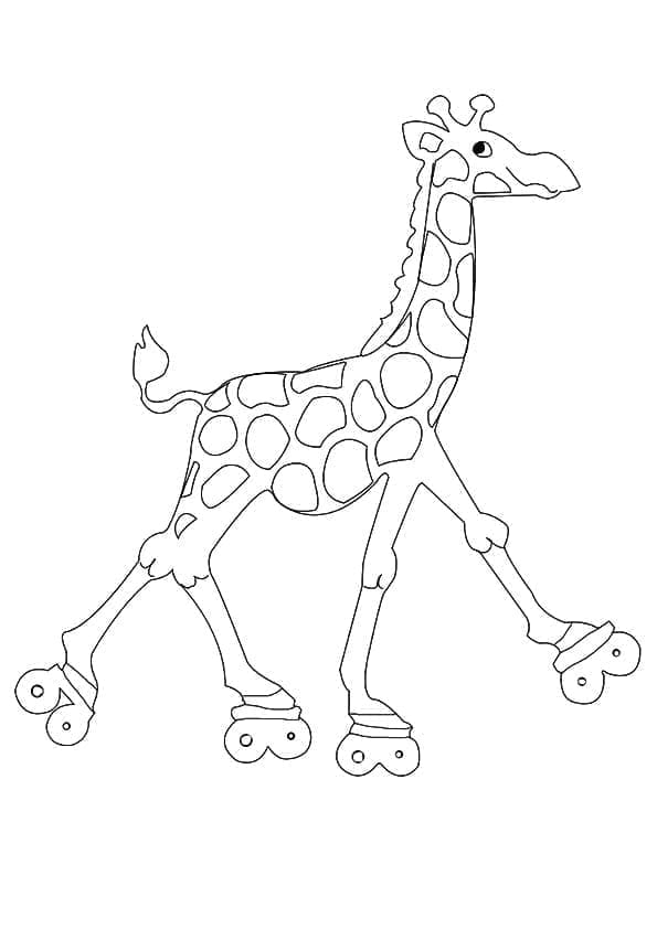Desenho de Girafa em Patins para Colorir e Pintar