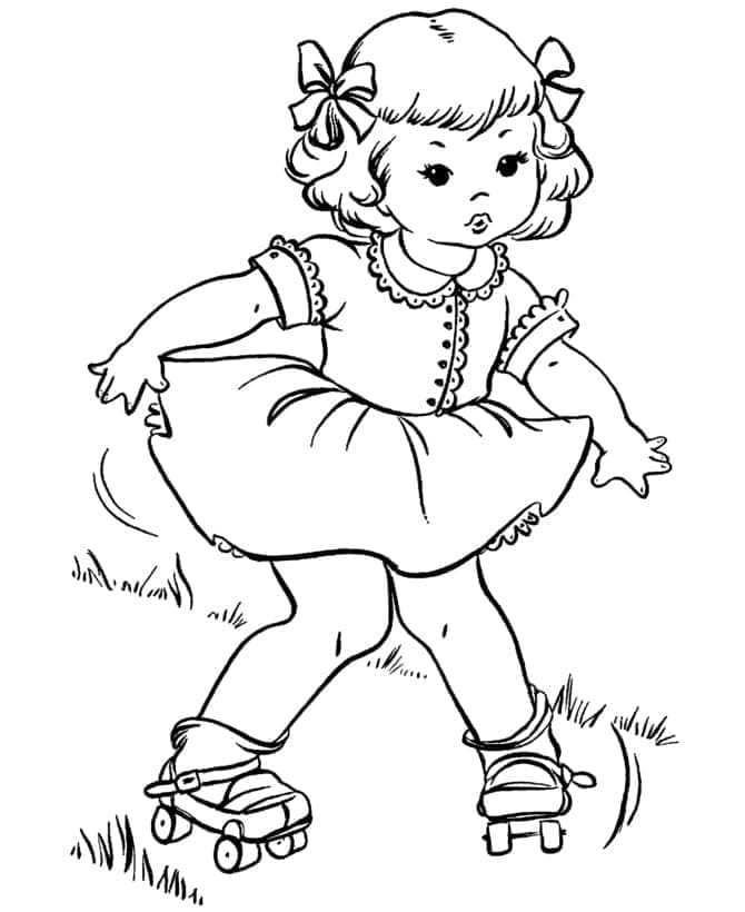 Desenho de Menina de Patins para Colorir e Pintar
