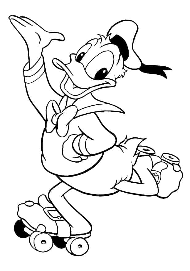 Desenho de Pato Donald em Patins para Colorir e Pintar