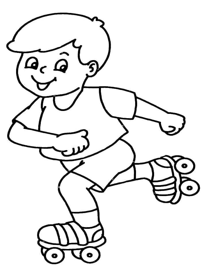 Desenho de um Menino de Patins para Colorir e Pintar