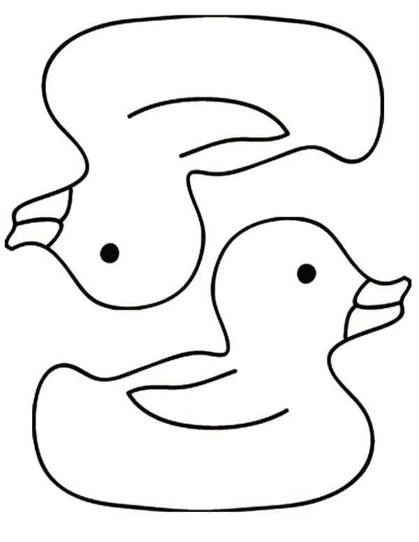 Desenho de Dois Patos de Borracha para Colorir e Pintar