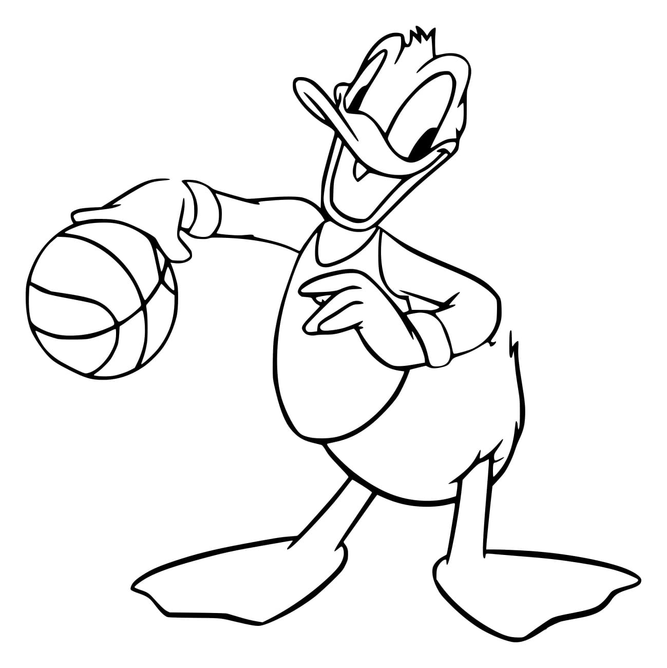 Desenho de Donald Jogando Basquete para Colorir e Pintar