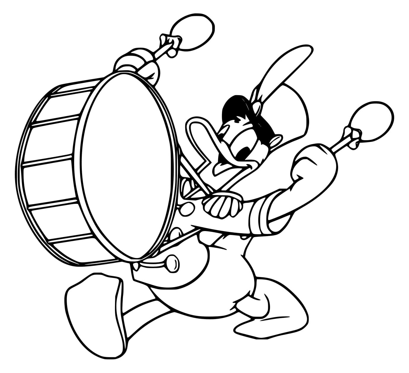 Desenho de Donald Tocando Tambor para Colorir e Pintar