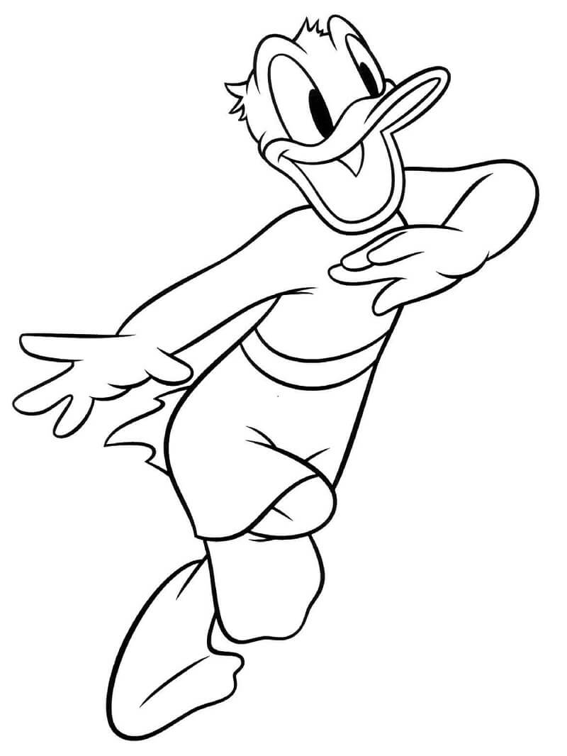 Desenho de Pato Donald com Roupa de Praia para Colorir e Pintar