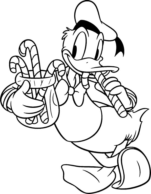 Desenho de Pato Donald Comendo Doces de Natal para Colorir e Pintar