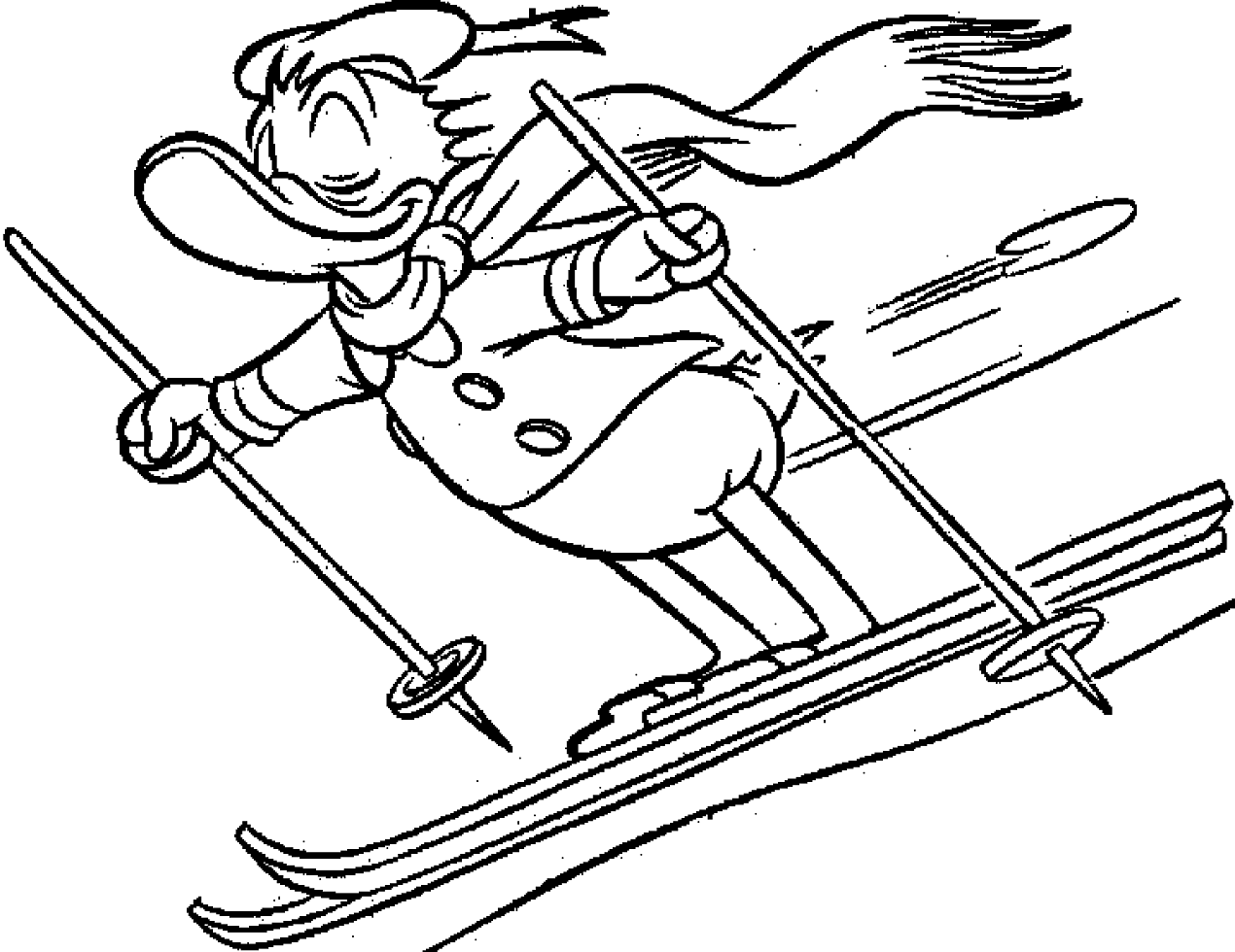 Desenho de Pato Donald Esquiando para Colorir e Pintar