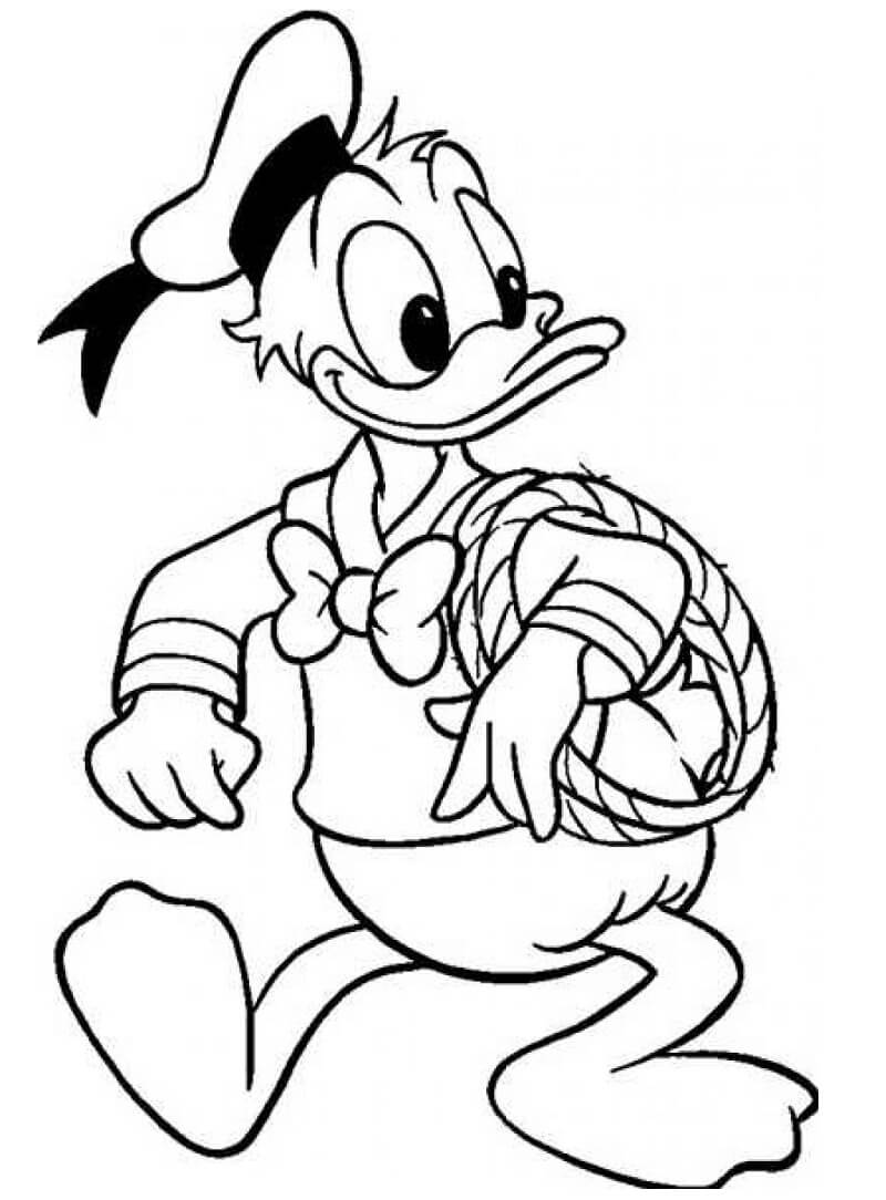 Desenho Donald Segurando Corda para Colorir e Pintar