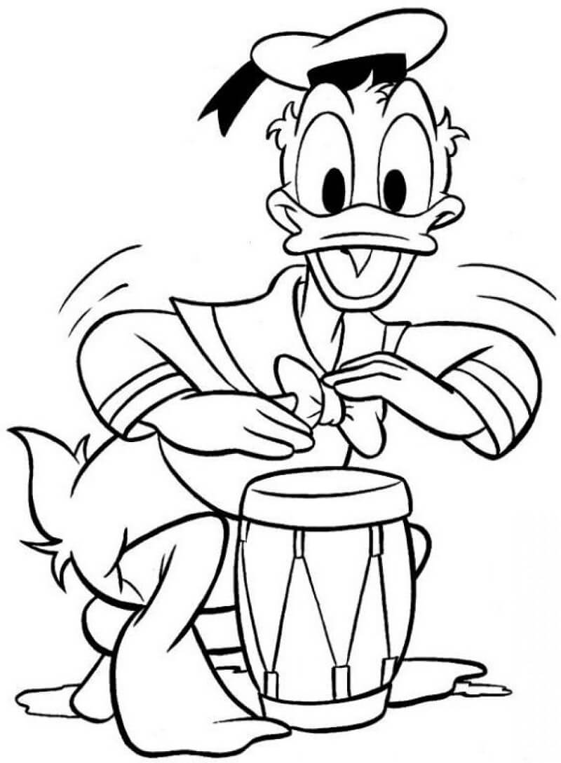 Desenho Donald Tocando um Tambor Africano para Colorir e Pintar
