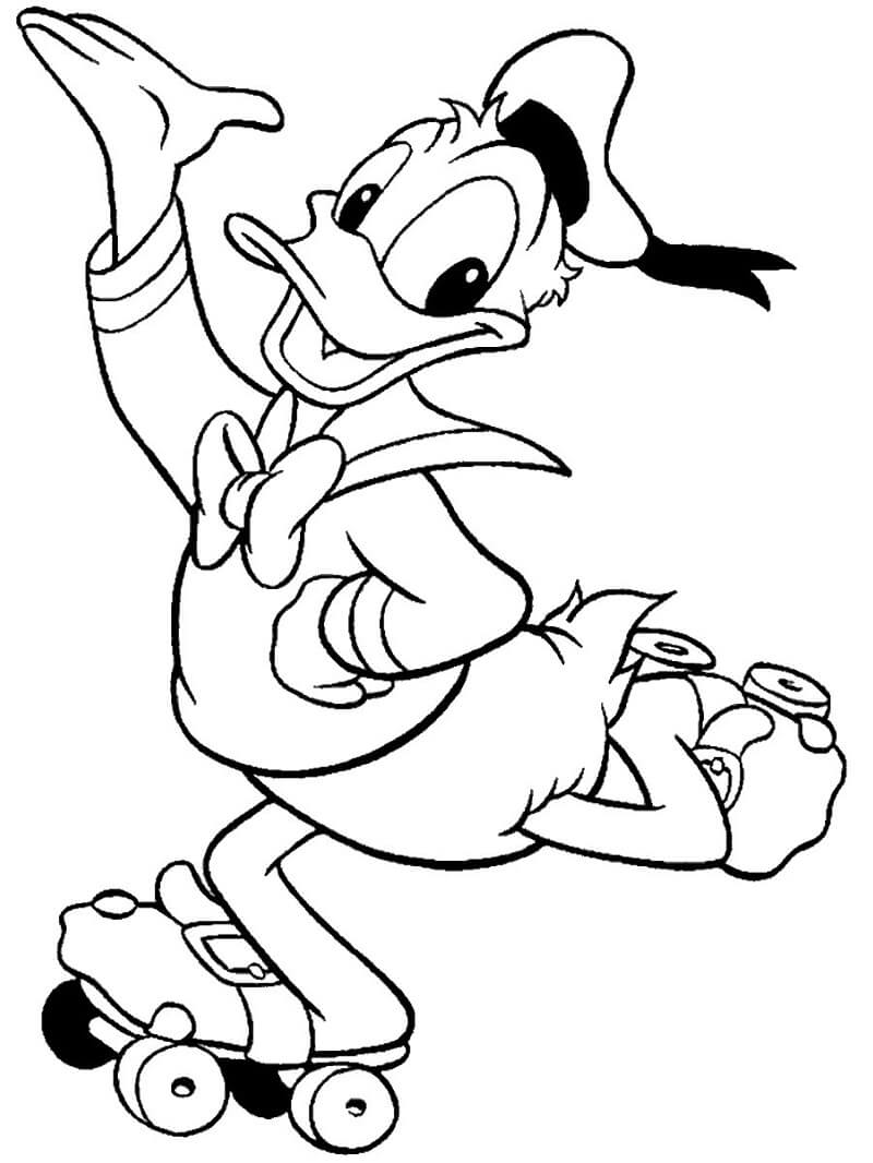 Desenho Pato Donald de Patins para Colorir e Pintar