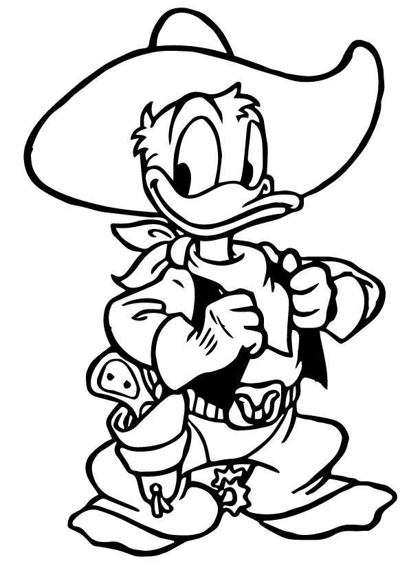 Desenho Pato Donald no Faroeste para Colorir e Pintar