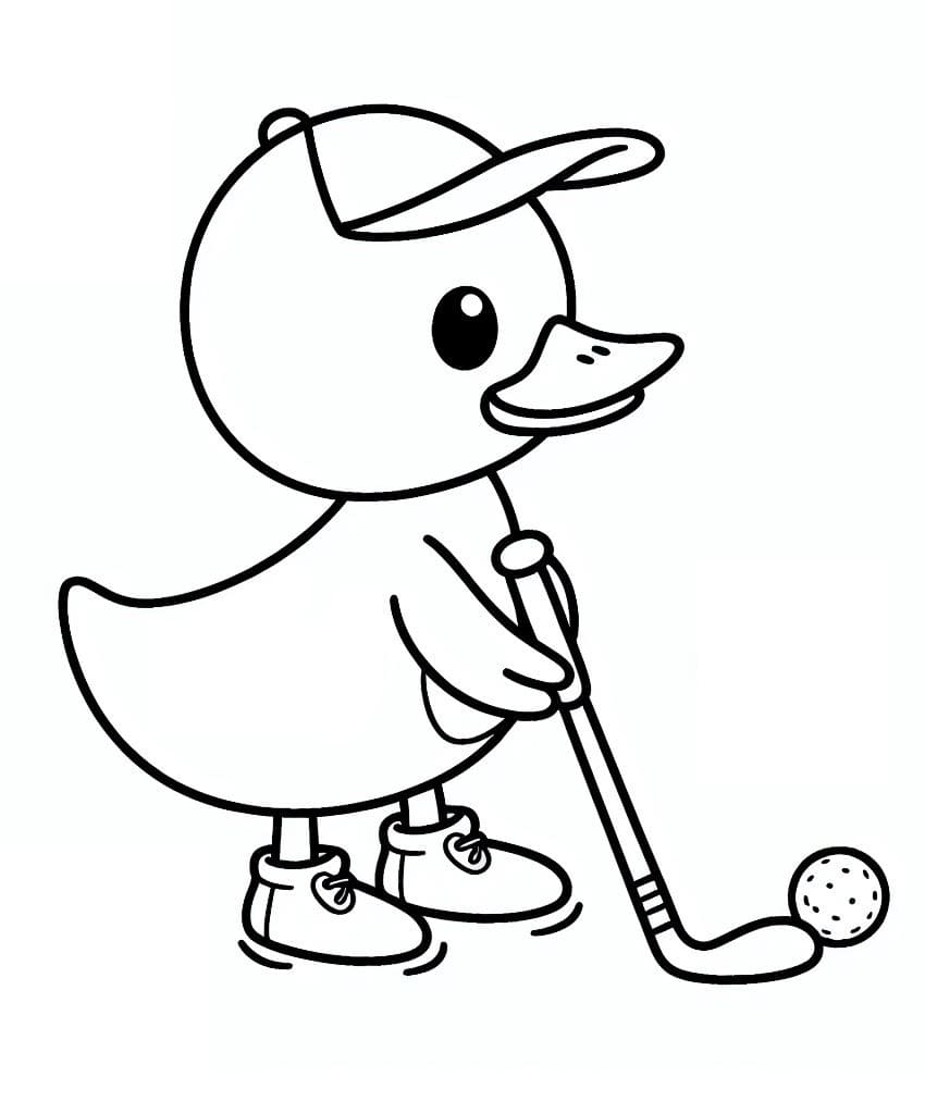 Desenho de Pato Jogá Golfe para Colorir e Pintar