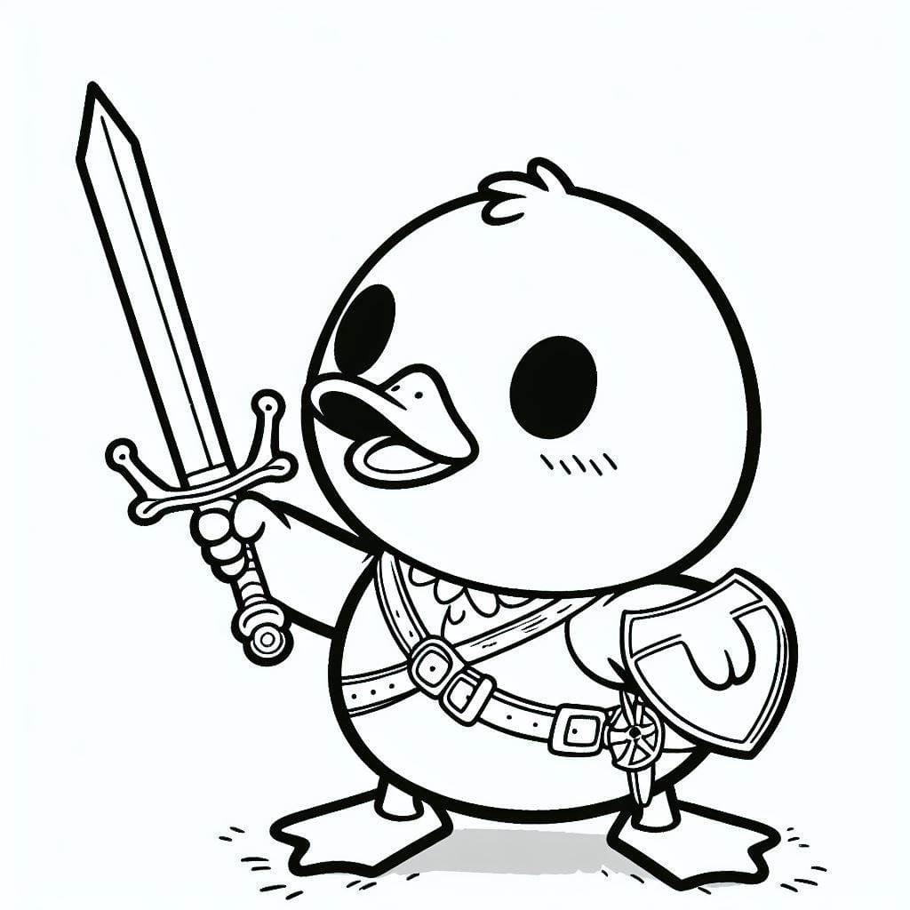 Desenho de Pato com Espada para Colorir e Pintar
