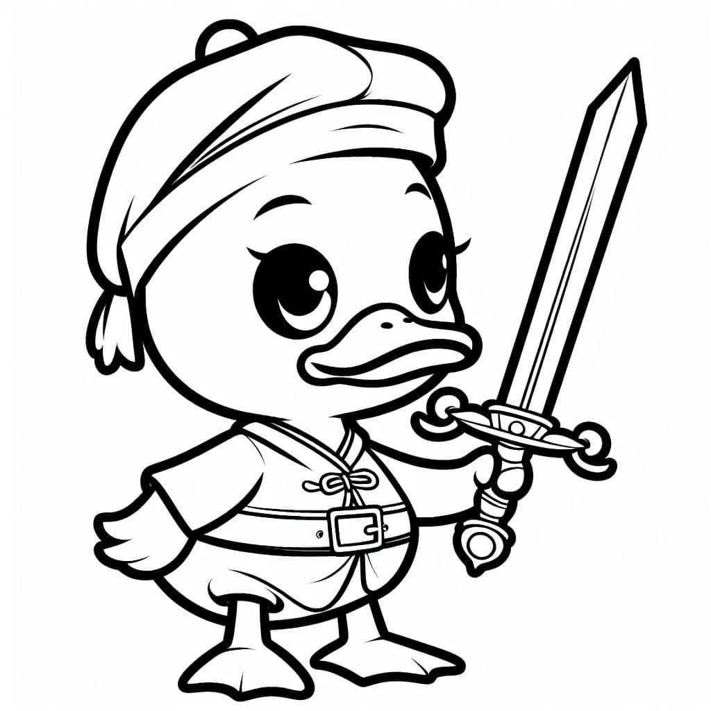 Desenho de Pato e Espada para Colorir e Pintar