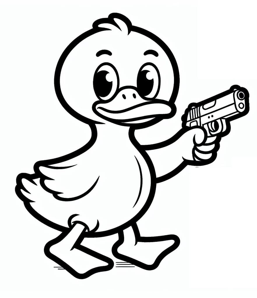 Desenho de Pato e Pistola para Colorir e Pintar