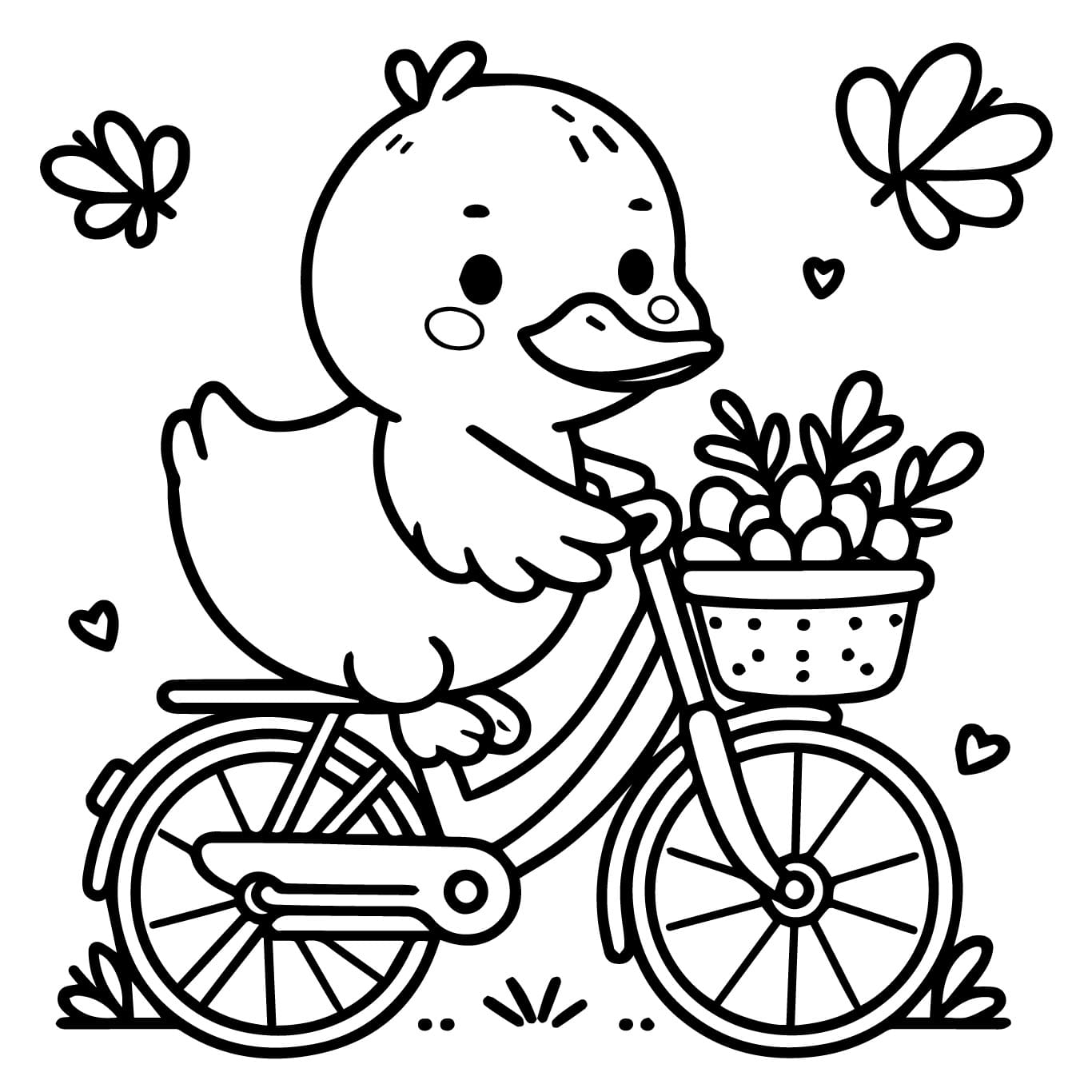 Desenho de Pato na Bicicleta para Colorir e Pintar