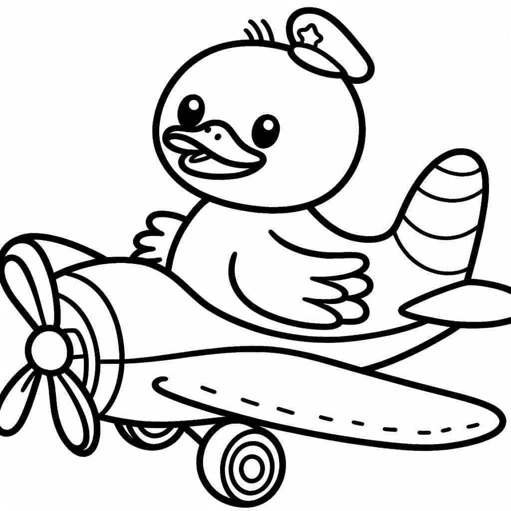 Desenho de Pato no Avião para Colorir e Pintar