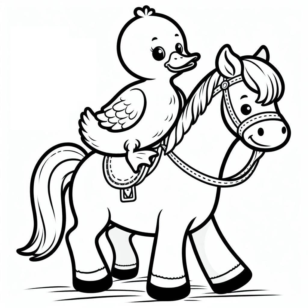 Desenho de Pato no Cavalo para Colorir e Pintar