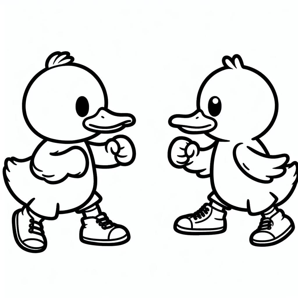 Desenho de Patos Lutando para Colorir e Pintar