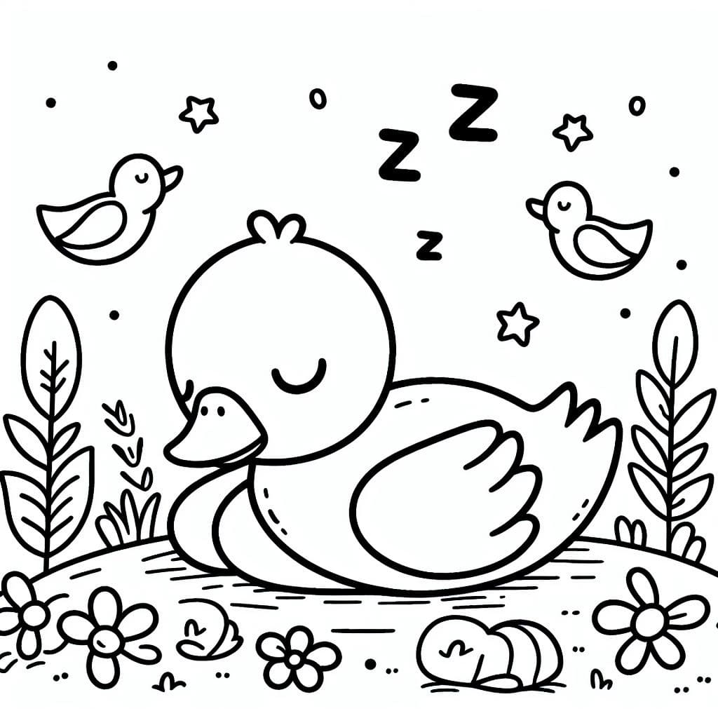 Desenho de um Pato Dormindo para Colorir e Pintar