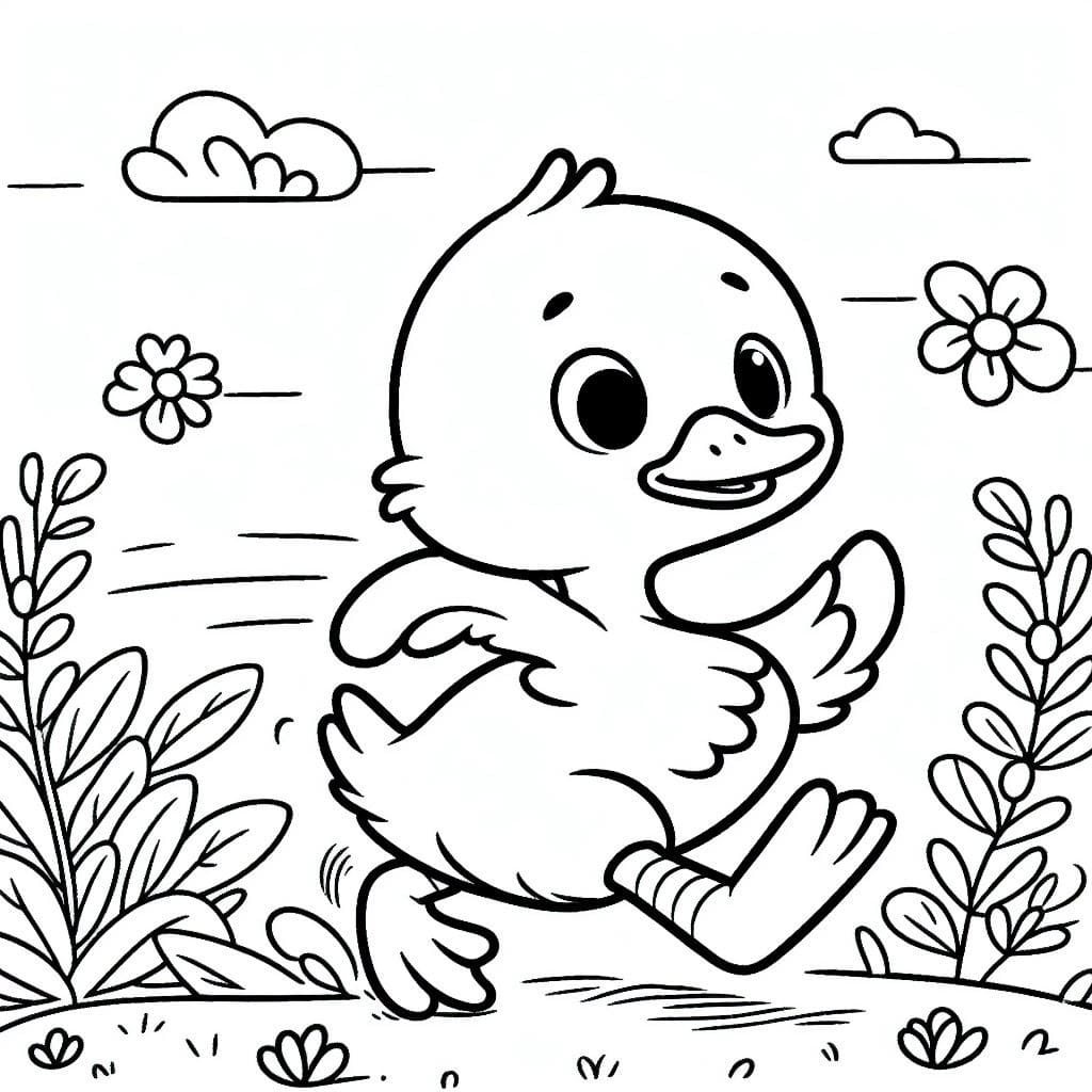Desenho de um Pato Está Correndo para Colorir e Pintar
