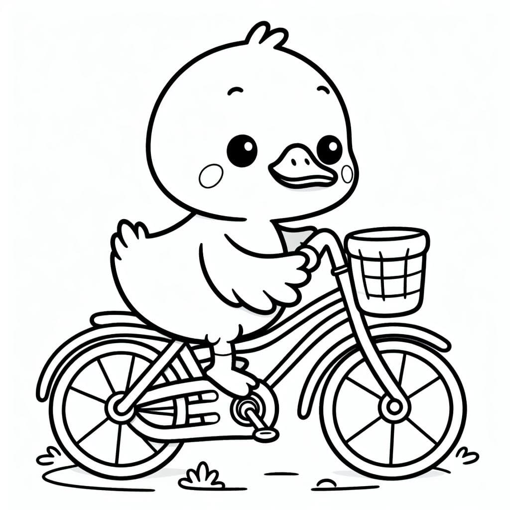Desenho de um Pato na Bicicleta para Colorir e Pintar