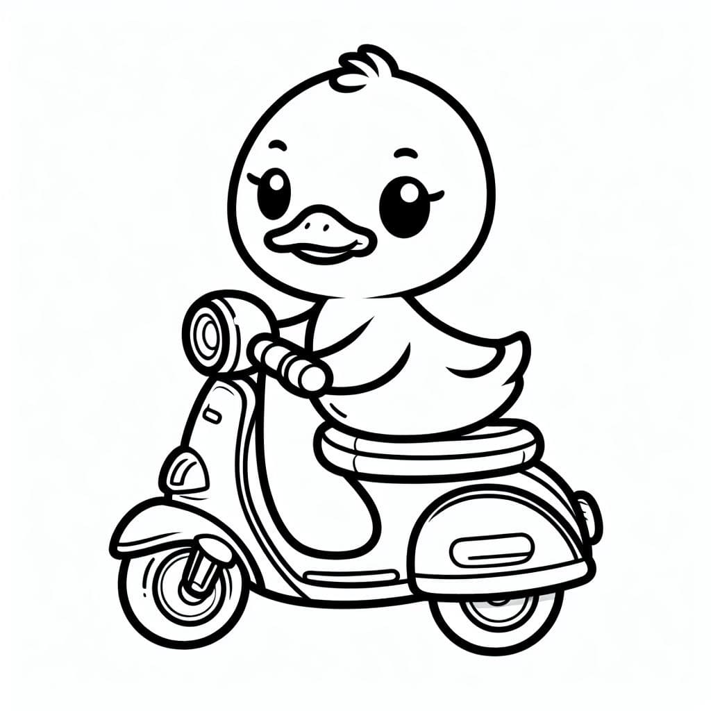 Desenho de um Pato na Moto para Colorir e Pintar