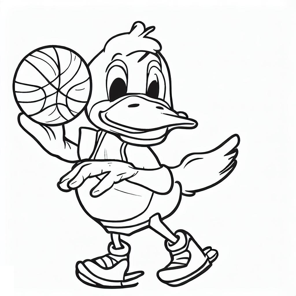 Desenho de Pato Jogando Basquete para Colorir e Pintar