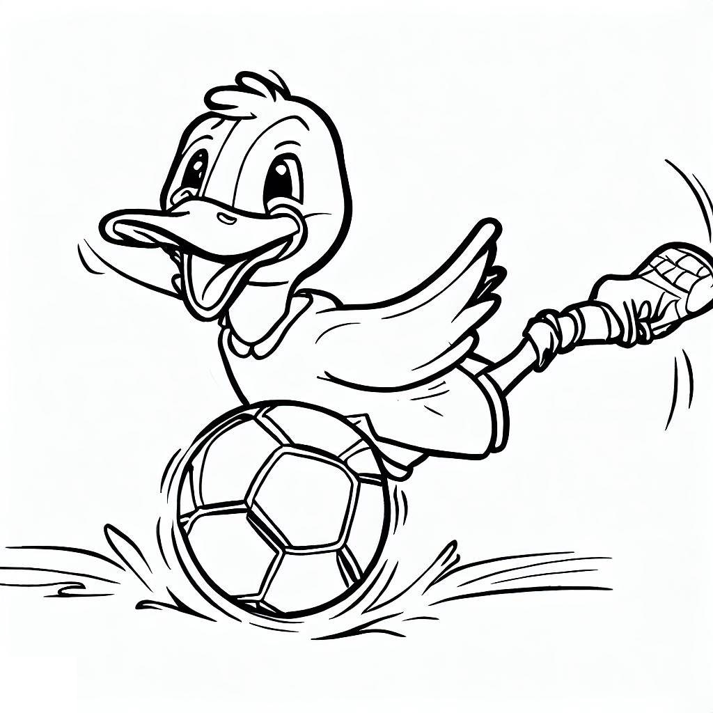 Desenho de Pato Jogando Futebol para Colorir e Pintar