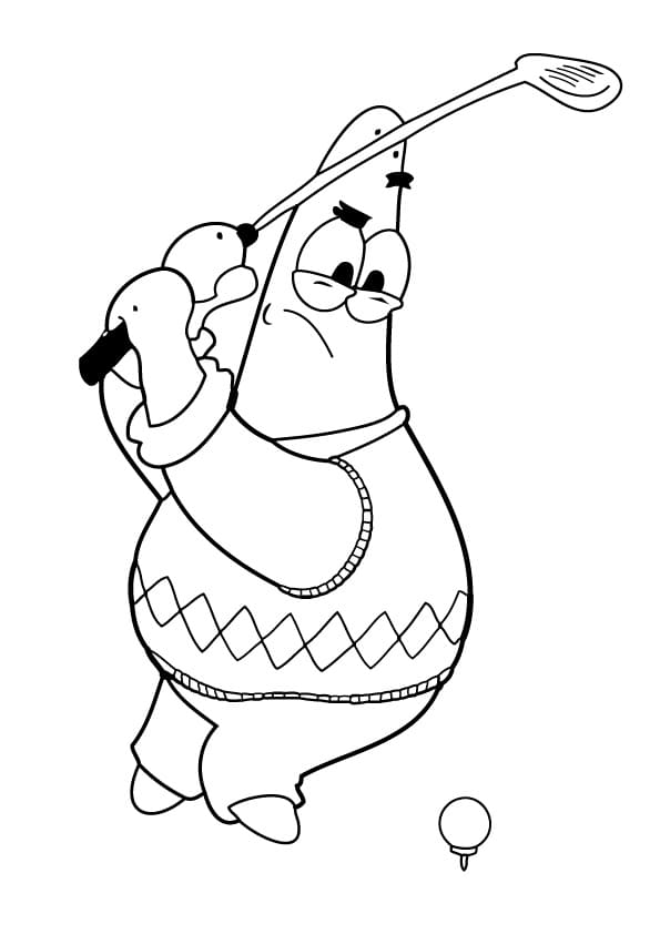 Desenho Patrick Estrela Jogando Golfe para Colorir e Pintar