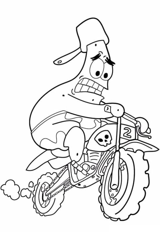 Desenho Patrick Estrela na Moto para Colorir e Pintar