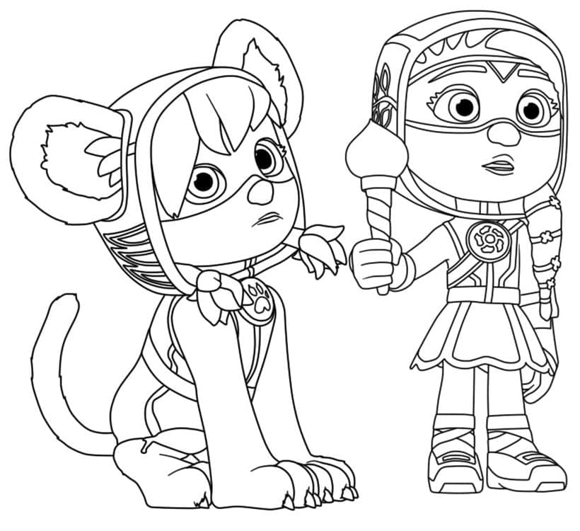 Desenho de Wren e Treena de Patrulheiros em Ação para Colorir e Pintar