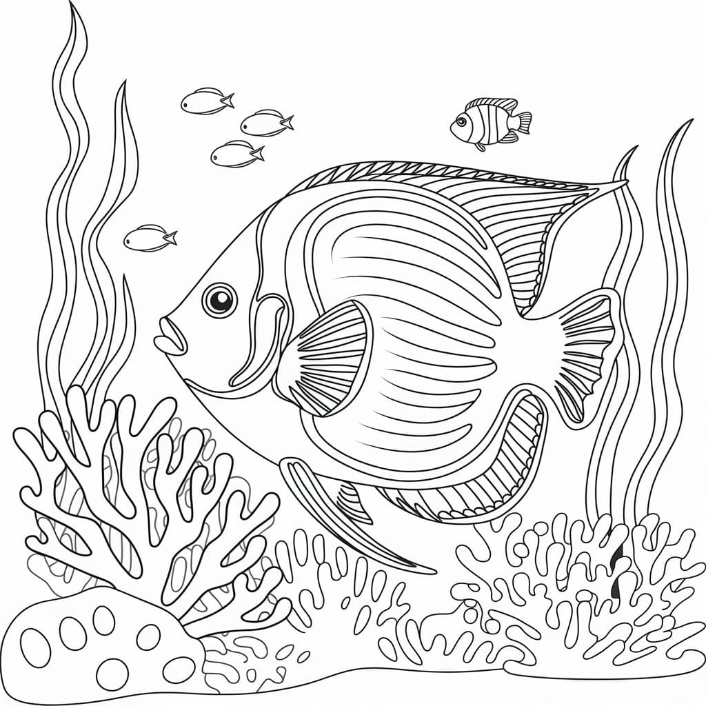 Desenho para Colorir Peixe Anjo e Pintar