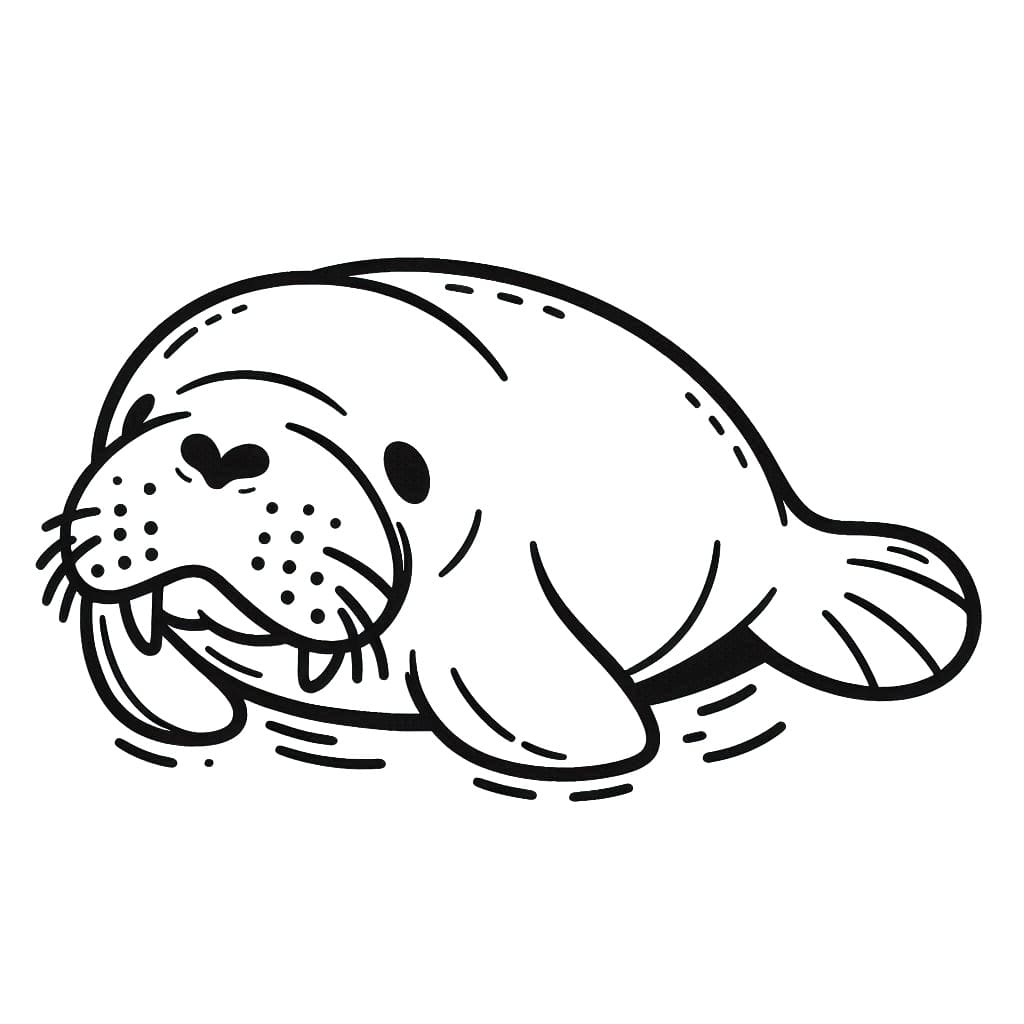 Desenho de Peixe Boi Fofo para Colorir e Pintar