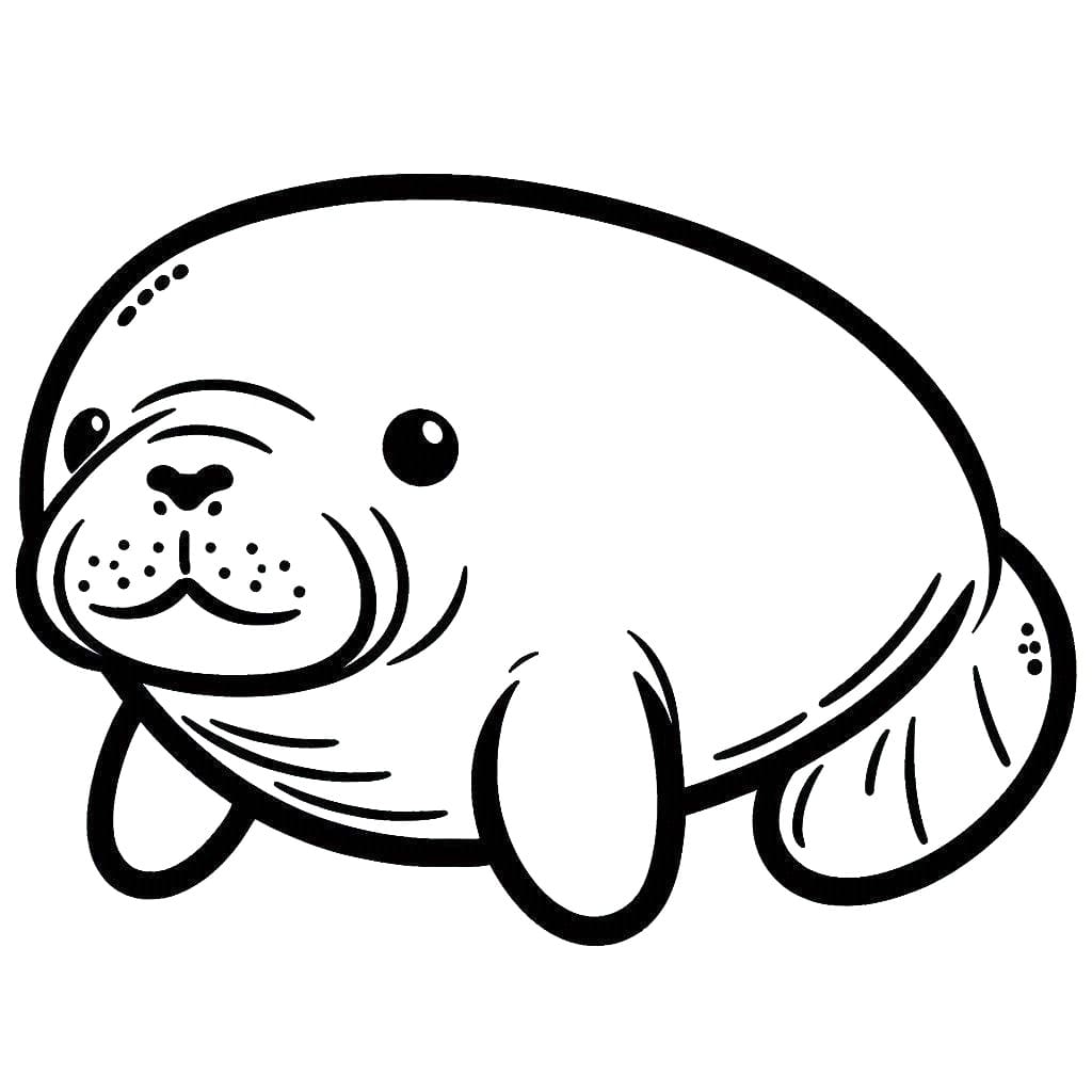 Desenho de Peixe Boi Muito Fofo para Colorir e Pintar