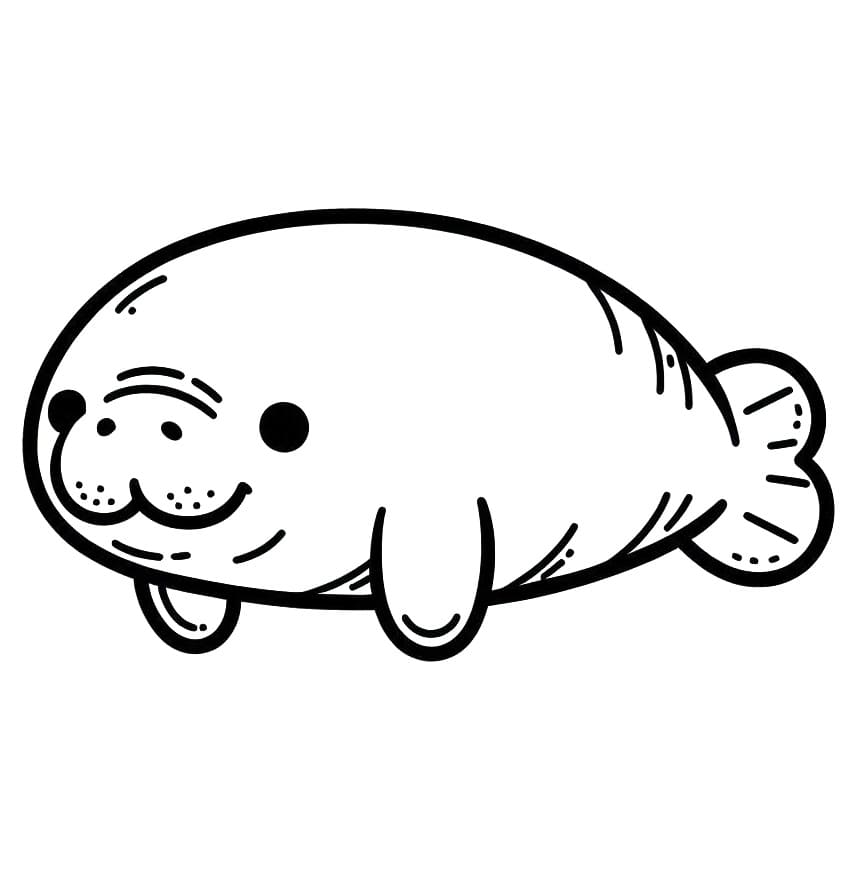 Desenho de um Peixe Boi Fofo para Colorir e Pintar