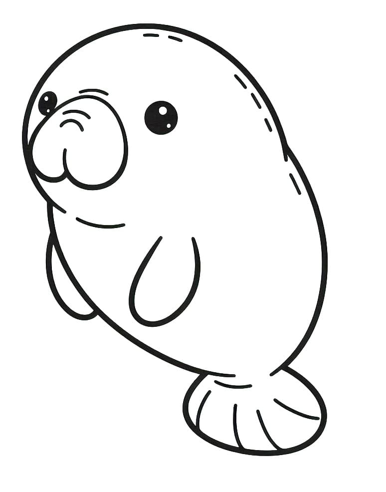 Desenho de um Peixe Boi Muito Fofo para Colorir e Pintar