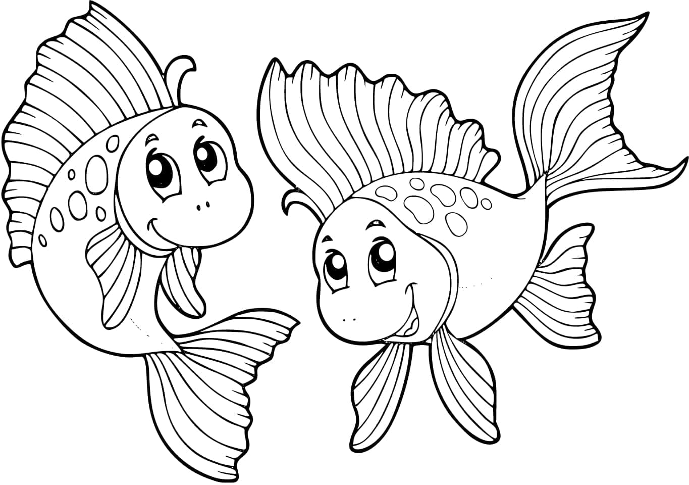 Desenho de Dois Peixinhos Dourados para Colorir e Pintar