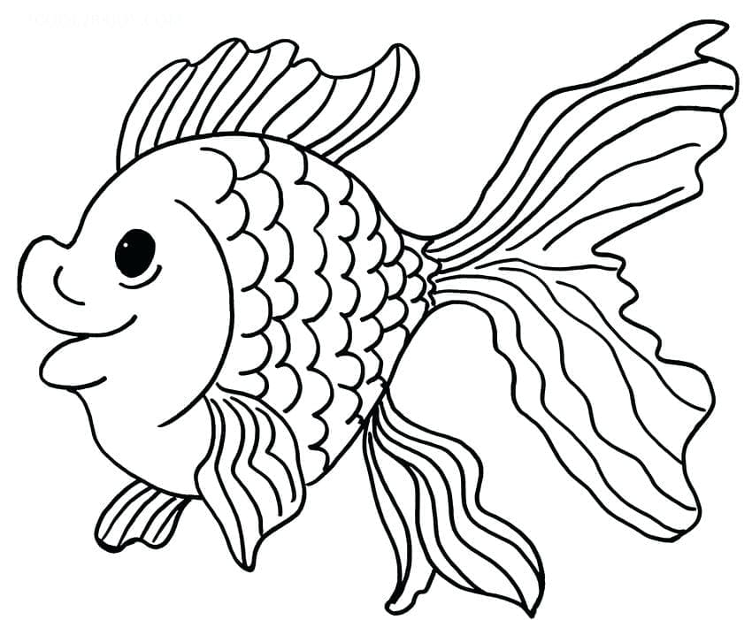 Desenho de Peixinho Dourado Engraçado para Colorir e Pintar