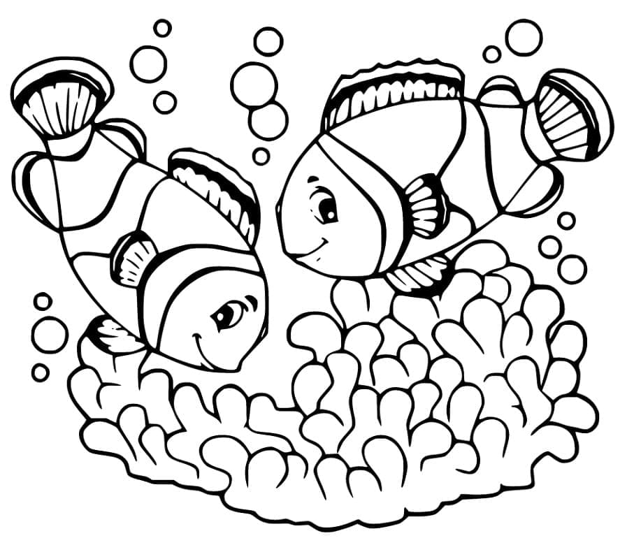 Desenho de Dois Peixes Palhaço para Colorir e Pintar