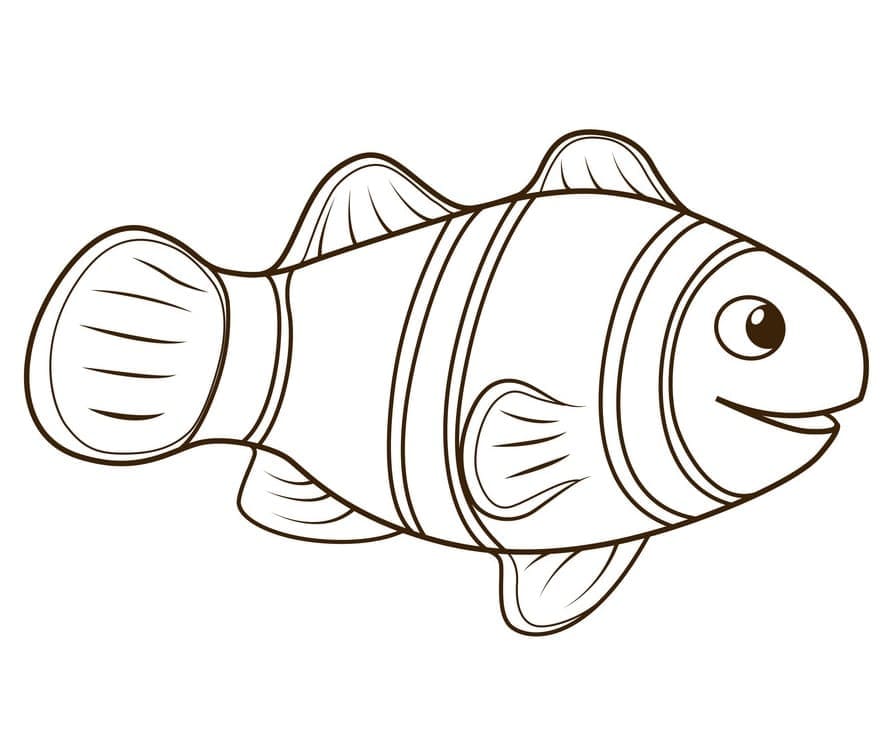 Desenho de um Peixe Palhaço Sorridente para Colorir e Pintar