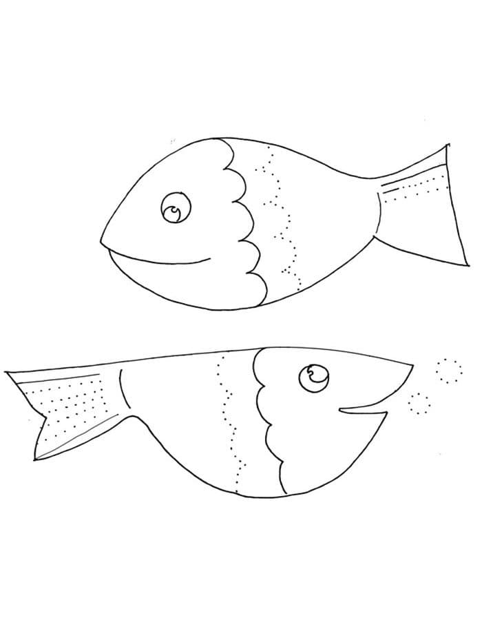 Desenho de Dois Peixes para Colorir e Pintar