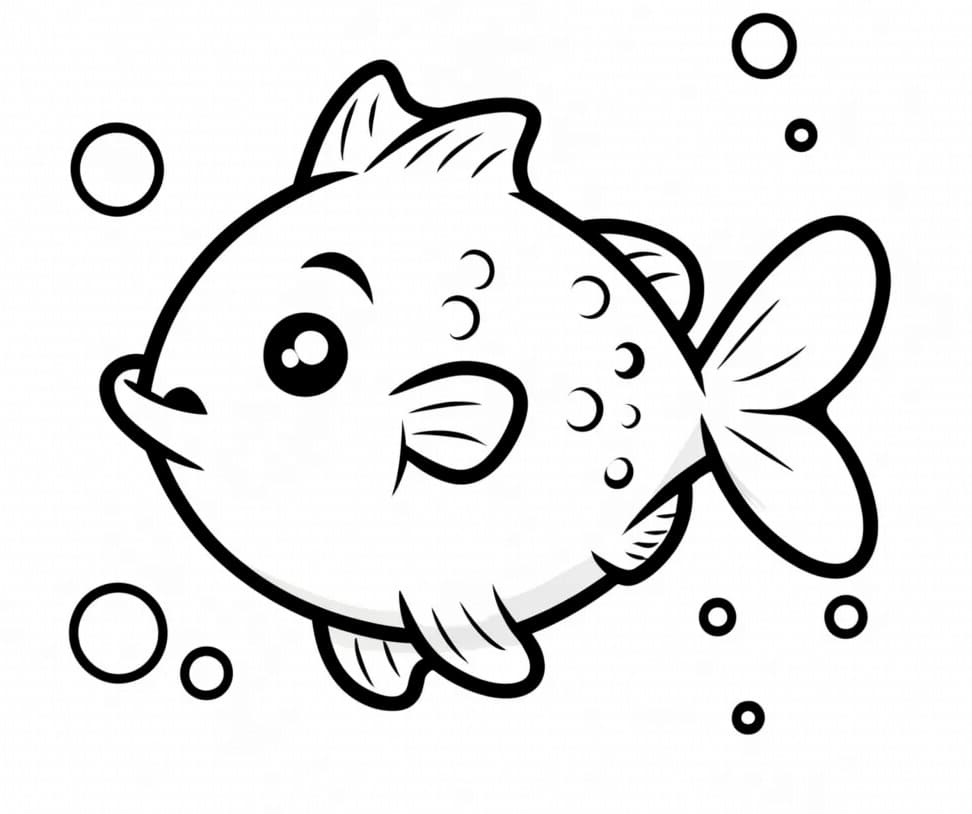 Desenho de Kawaii Peixinho para Colorir e Pintar