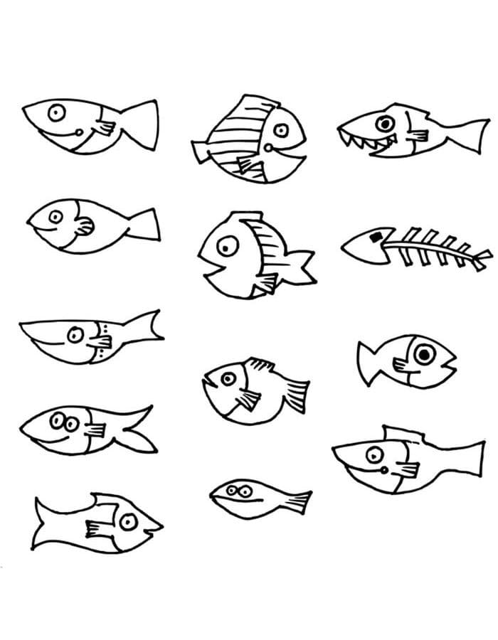 Desenho de Muitos Peixes para Colorir e Pintar