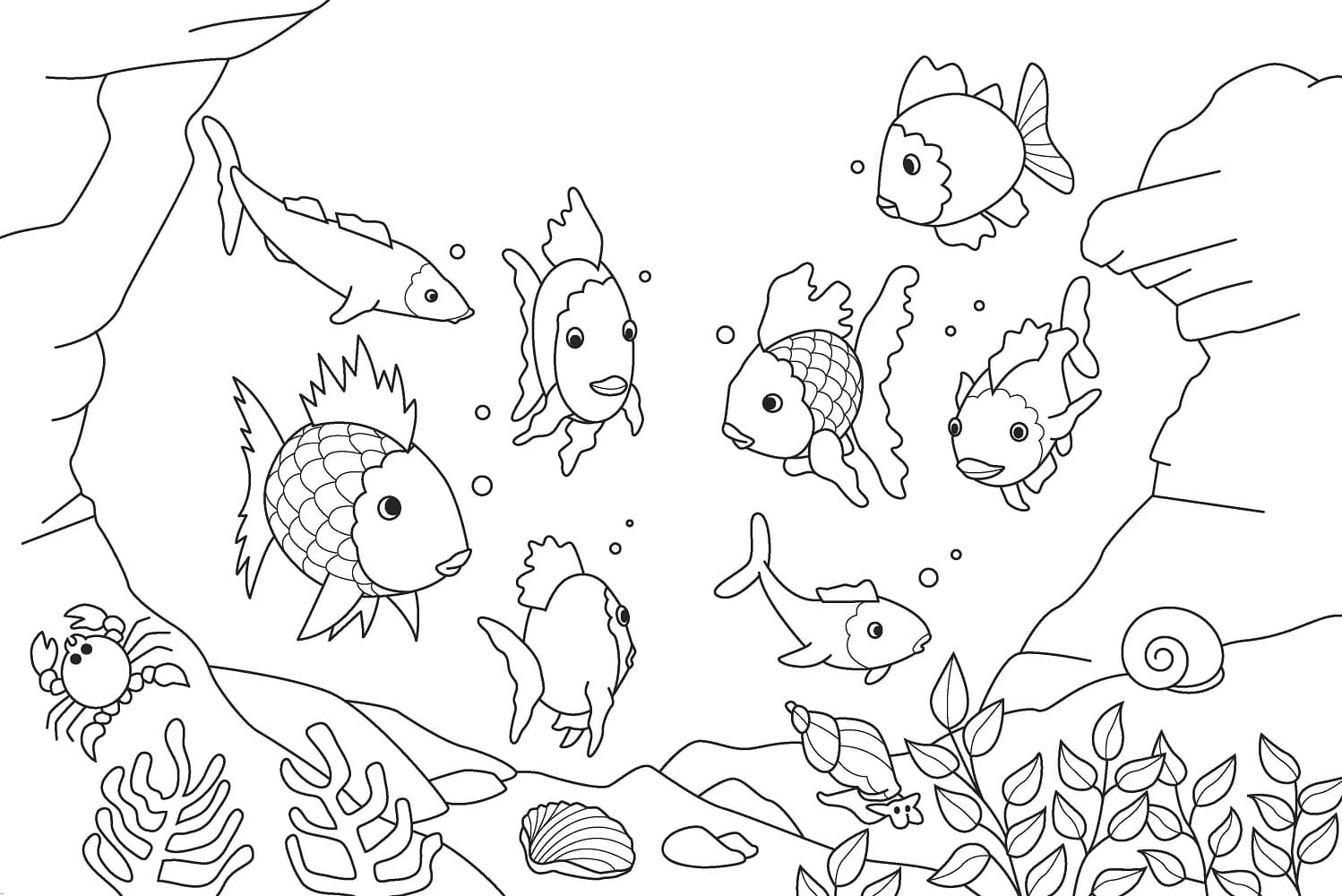 Desenho de Peixes Nadando para Colorir e Pintar