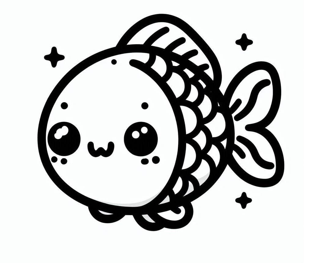Desenho de Peixinho Kawaii para Colorir e Pintar