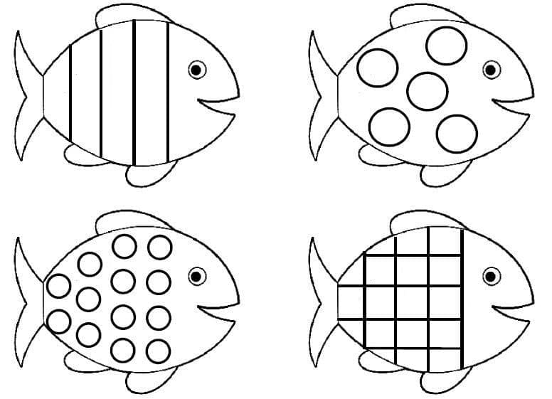 Desenho de Quatro Peixes para Colorir e Pintar